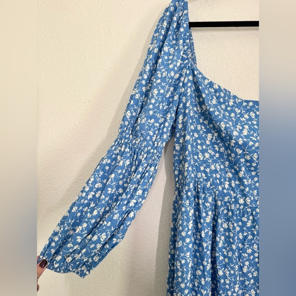 Reformation Mica ES Floral Marie Square Neck Maxi Dress Blue Size 16 NEW - Picture 6 of 10
